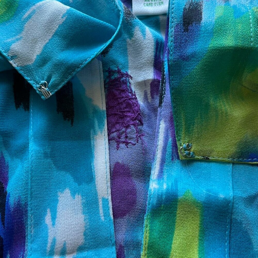 Laura Ashley Blue100% Silk Blouse Women MP Fairycore Spring Boho Artsy Retro Top - Picture 4 of 7